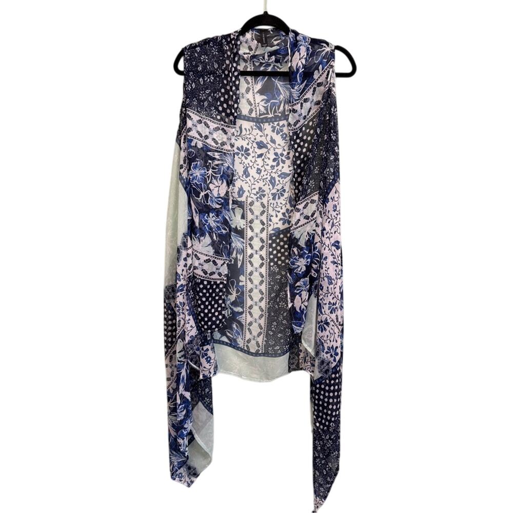 Lane Bryant Kimono Cardigan Womens One Size Blue Floral‎ Asymmetrical Hem Open
